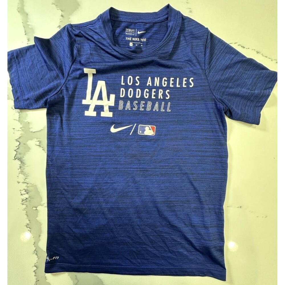 Los Angeles Dodgers Shirt YOUTH Boys Medium Blue Nike Dri-Fit MLB Baseball 352